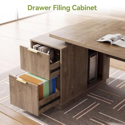 80" L-Shaped Executive Desk, Large Home Office Computer Desk with Drawers, view 7