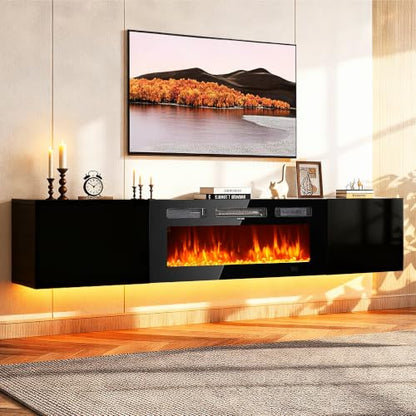 80'' Floating TV Stand with 40" Electric Fireplace, view 2