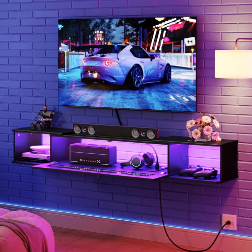 Floating TV Stand with LED Light Power Outlet for TVs up to 65”, view 3