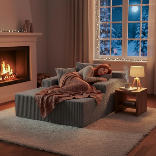 Chaise Lounge with Armrests, Oversized Sofa Bed with 3 Pillows, Cozy Couch, view 4