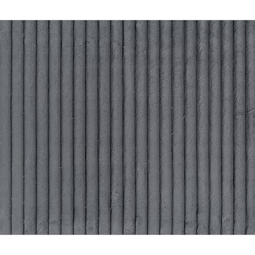 45 Inch Ottoman, Attached Seat Cushion in Gray Corduroy Fabric, Wood