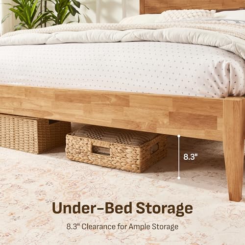 Solid Wood Bed Frame with Rubberwood Platform, Quiet Stability Design, view 7