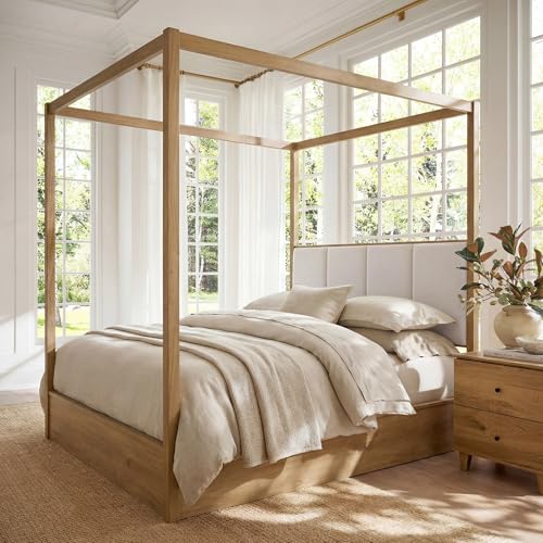 Wood Canopy Bed Frame Queen Size, Oak Bed w/Solid Wood Posters, view 2