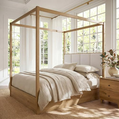 Wood Canopy Bed Frame Queen Size, Oak Bed w/Solid Wood Posters, view 2