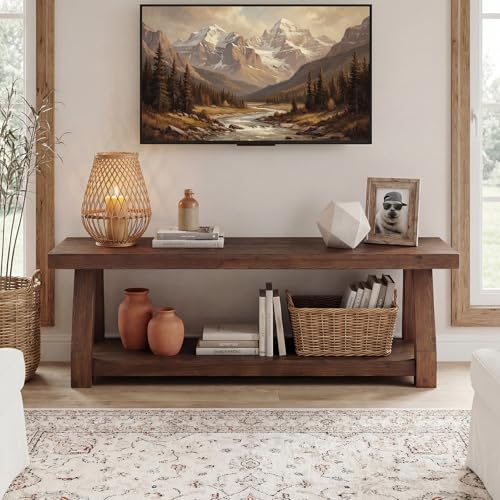 63" Solid Wood TV Stand, 2-Tier Media Console with Open Storage, view 7