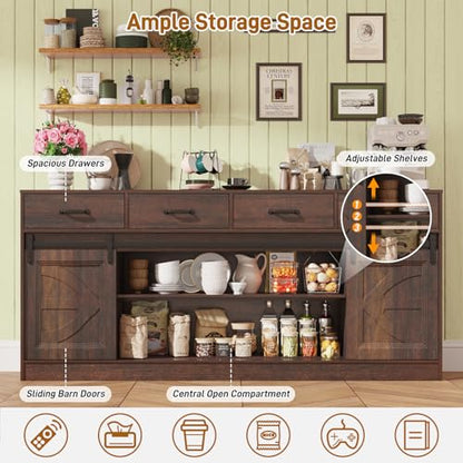 70" Large Farmhouse TV Stand for 85/80/75/70 Inch TVs w/4 Drawers,Rustic Tall Media Console w/Sliding Barn Door, Adjustable Shelves,Tall Entertainment Center for Living Room,Brown