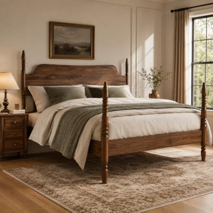 King Size Wood Platform Bed Frame with Tall Curved Headboard, view 2