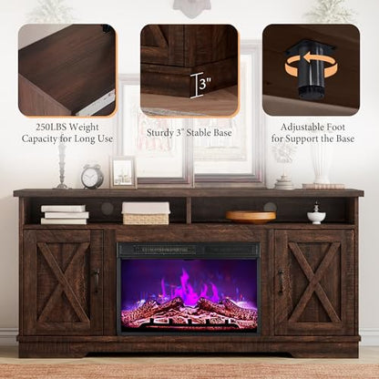 63" Farmhouse Fireplace TV Stand with 26" Electric Fireplace, view 7