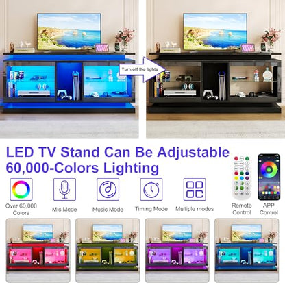 70" TV Stand W/LED Lights&Power Outlets, view 6