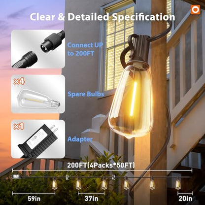 198FT Outdoor String Lights for Outside with Remote Waterproof Patio Lights, view 6