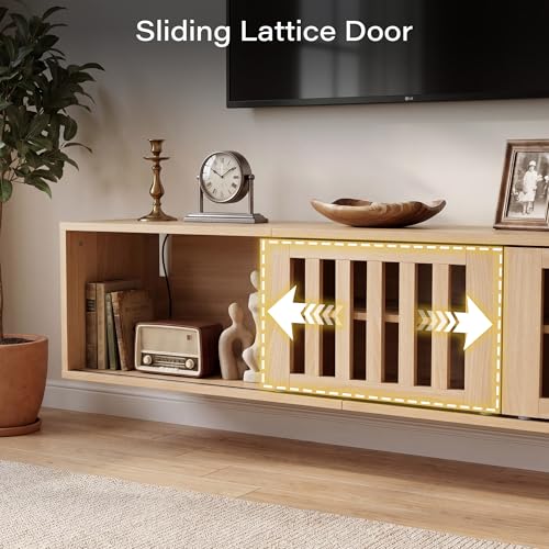 58" Floating TV Stand Wall Mounted with Power Outlet, Natural, view 5