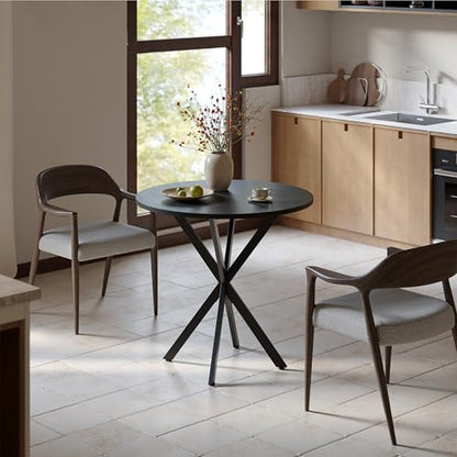 31.5" Black Small Round Dining Table for 2-4, Space Saving Circle Kitchen Dinner Table, Mid Century Modern Dining Room Desk for Kitchen, Apartment