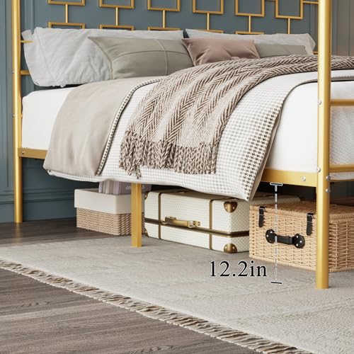 King Size Canopy Bed Frame, Four-Poster Platform Bed with Metal Slats Support, view 5