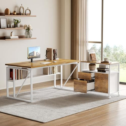 63-Inch Office Desk with 31.5-Inch Lateral File Cabinet, Study Writing Desk Computer Desk for Home Office
