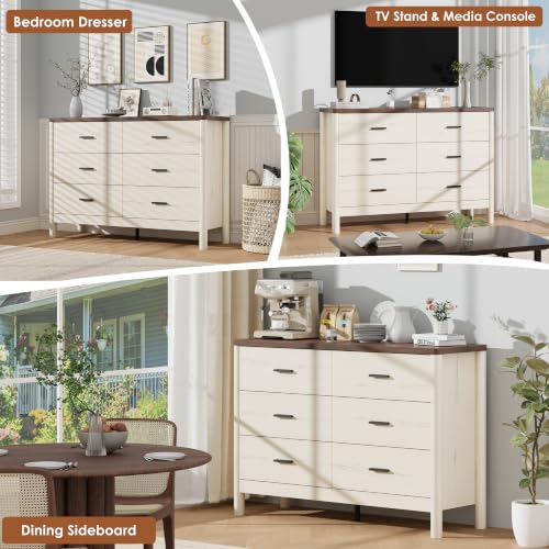 6 Drawer Dresser, Wooden Storage Chest of Drawers, White & Brown, view 7