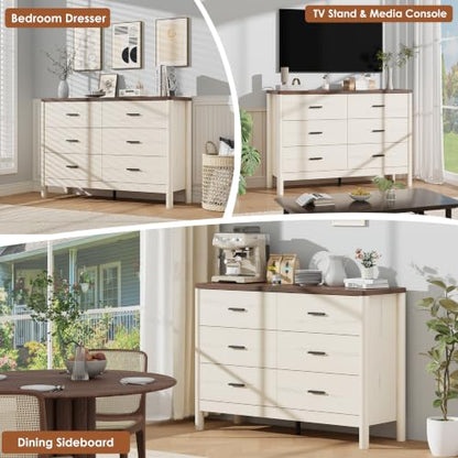 6 Drawer Dresser, Wooden Storage Chest of Drawers, White & Brown, view 7