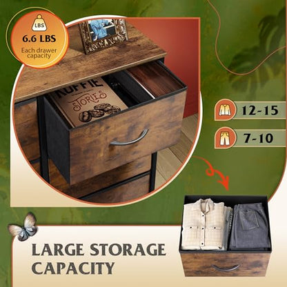 8 Drawer Fabric Dresser for Bedroom, Tall Storage Tower, Rustic Brown, view 6