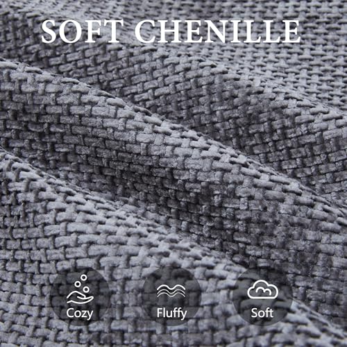L Shaped Single Sofa, Modern Comfy Chenille Fabric Loveseat Couch, No Assembly Required Small Couch with Deep Seat, 2 Pillows for Living Room, Apartment, Bedroom