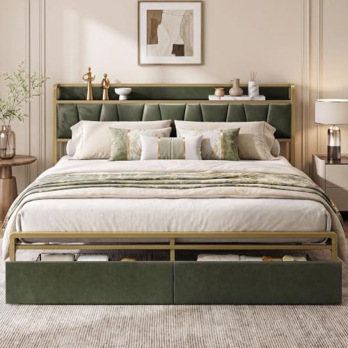 King Size Bed Frame with 2 Drawers and Charging Station, view 2