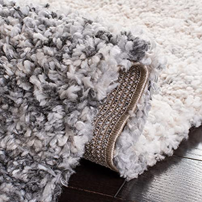 SAFAVIEH Fontana Shag Collection Area Rug - 5'3" Round, Ivory & Grey, Modern Design, Non-Shedding & Easy Care, 2-inch Thick Ideal for High Traffic Areas in Living Room, Bedroom (FNT852A)