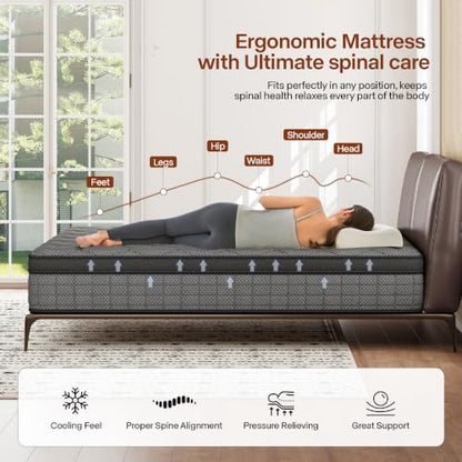 12 Inch Twin Mattress, Medium Hybrid Twin Size Mattress in a Box, view 4