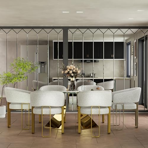 Boucle Dining Chairs Set of 12, Off White and Gold Dining Room Chairs with Arms for Kitchen, Luxury Side Chairs with U-Shaped Brushed Gold Metal Legs