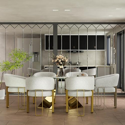 Boucle Dining Chairs Set of 12, Off White and Gold Dining Room Chairs with Arms for Kitchen, Luxury Side Chairs with U-Shaped Brushed Gold Metal Legs