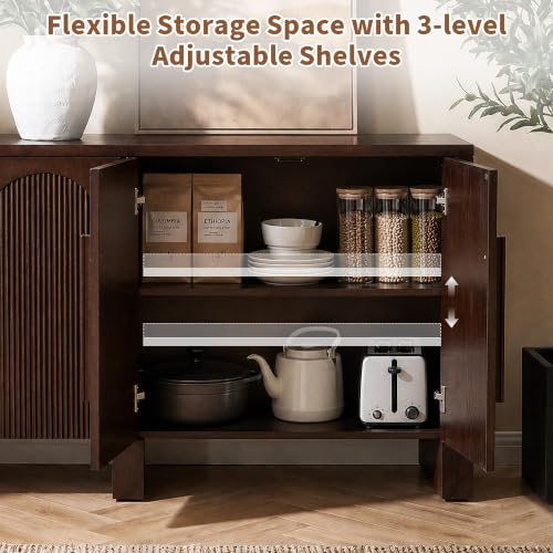 60"Modern Sideboard Cabinet with Storage,Solid Wood Arched Buffet Cabinet, view 5