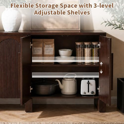 60"Modern Sideboard Cabinet with Storage,Solid Wood Arched Buffet Cabinet, view 5
