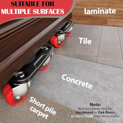 Heavy Duty Furniture Movers with Wheels Dolly with Auxiliary Lifter, All-New Upgraded Carbon Steel Panels & Dual-Wheeled Casters, Supports up to 1650 lbs (L)