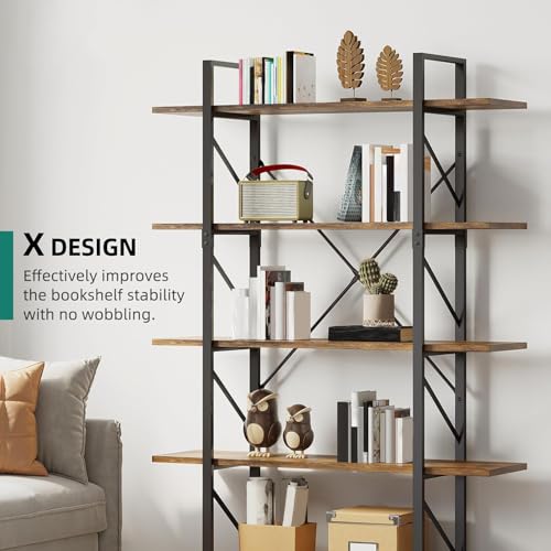 5 Tier Bookshelf | Large Bookcase Industrial Book Shelf Storage Organizer, Free Standing Storage Shelving Unit for Living Room, Bedroom,Home