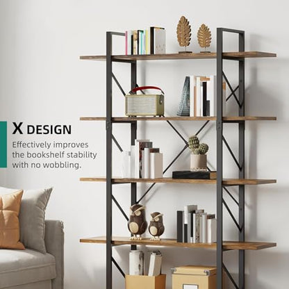 5 Tier Bookshelf | Large Bookcase Industrial Book Shelf Storage Organizer, Free Standing Storage Shelving Unit for Living Room, Bedroom,Home