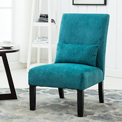 Pisano Teal Blue Fabric Armless Contemporary Accent Chair with Kidney Pillow