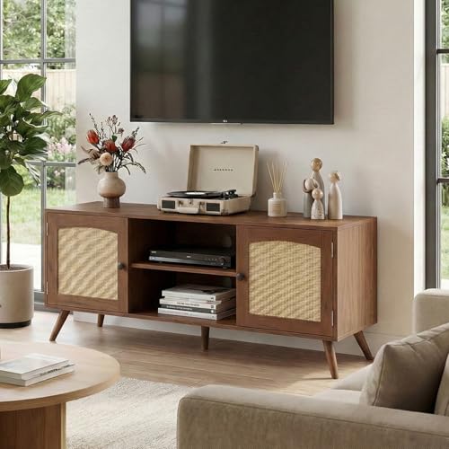 Mid Century Modern Rattan TV Stand for 55/60 Inch TV, view 2