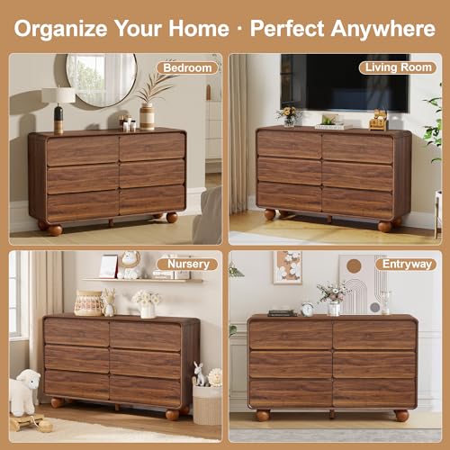 Modern 6 Drawer Dresser for Bedroom, 48" Wooden Chest of Drawers, Walnut, view 6