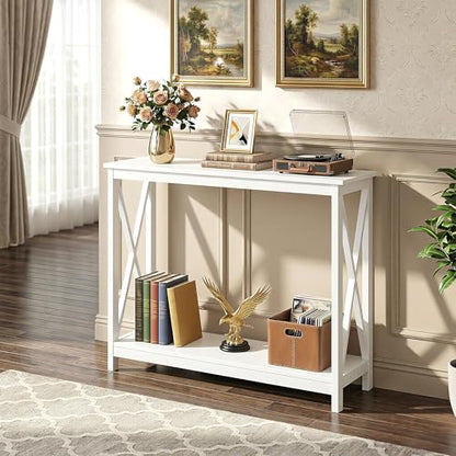 Console Table 39.5”, 2-Tier Narrow Sofa Side Table with Storage Shelf, Entrance Table for Hallway/Foyer/Living Room/Corridor/Office, White