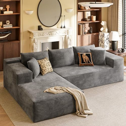 Boneless Couches for Living Room, 108" Sectional Modular Sectional Sofa with Deep Seat, Cloud Comfy Couch with L-Shape Chaise, Easy Assembly (Corduroy, Gray)