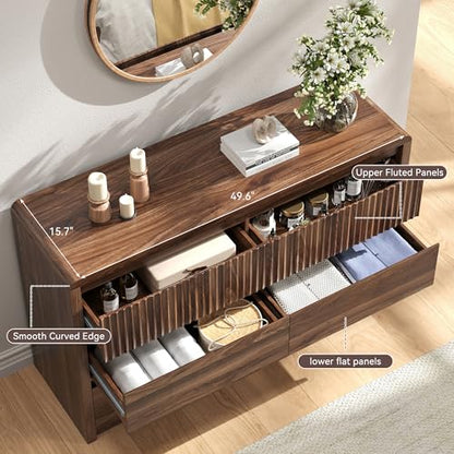 Fluted 6 Drawer Dresser for Bedroom, view 4