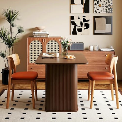 Dining Table for 4, Small Rectangular Kitchen Table for 2 with 3-Tier Storage Shelf, Farmhouse Modern Fluted Wood Table (Walnut)