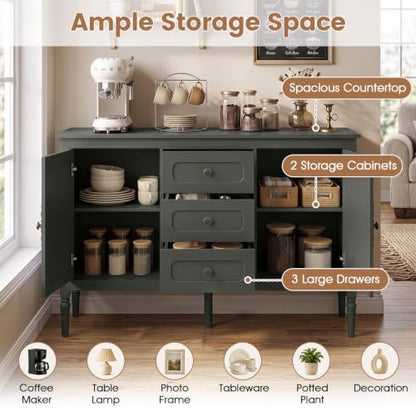 47" Buffet Cabinet with Storage, 3-Drawer Sideboard Cabinet, Green, view 7
