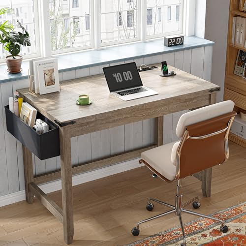 32"Farmhouse Writing Desk with Power Outlet,Storage Bag for Bedroom, view 4