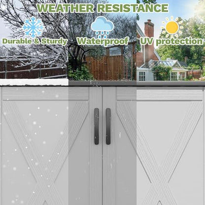 50 Cu Ft Plastic Outdoor Storage Cabinet, White | Vertical Resin Storage Shed with Lockable Door, Waterproof Shed for Patio Furniture Pool Toy, Garden Tool, Shelf Not Included