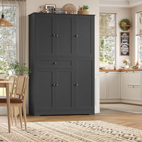 68" Tall Kitchen Pantry Storage Cabinet with Doors & Shelves, Black, view 5