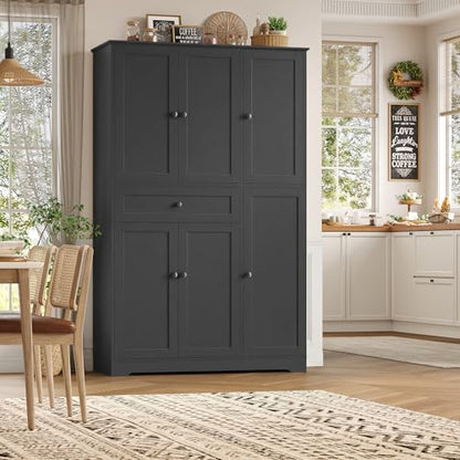 68" Tall Kitchen Pantry Storage Cabinet with Doors & Shelves, Black, view 5