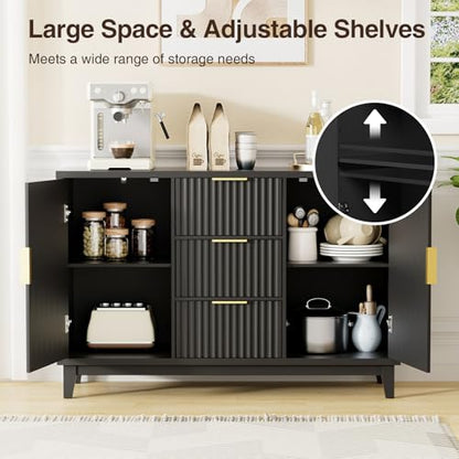 47.2" W Storage Cabinet with 3 Drawers, Fluted Buffet Cabinet with Storage, view 5