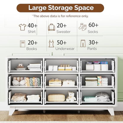 9 Drawer Dresser White Fluted Dresser for Bedroom with Rounded Edges, view 7