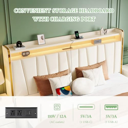 King Size Bed Frame Upholstered Headboard Storage Drawer Dustproof, view 6