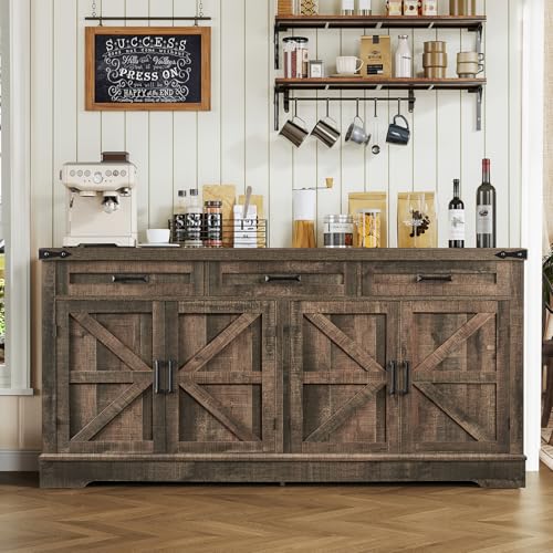 Buffet Cabinet, 61” Large Sideboard Buffet Storage Cabinet with 3 Drawers, view 2