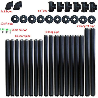 2Pc (56" Tall 12" deep 3/4") Industrial Wall Mount Iron Pipe Shelf Shelves Shelving Bracket Black Bookshelf Bookcase DIY Storage Office Kitchen (4Tier Hardware only)