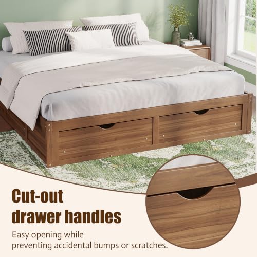 King Size Platform Bed with 6 Storage Drawers, Solid Pine Wood Storage Bed Frame, view 5